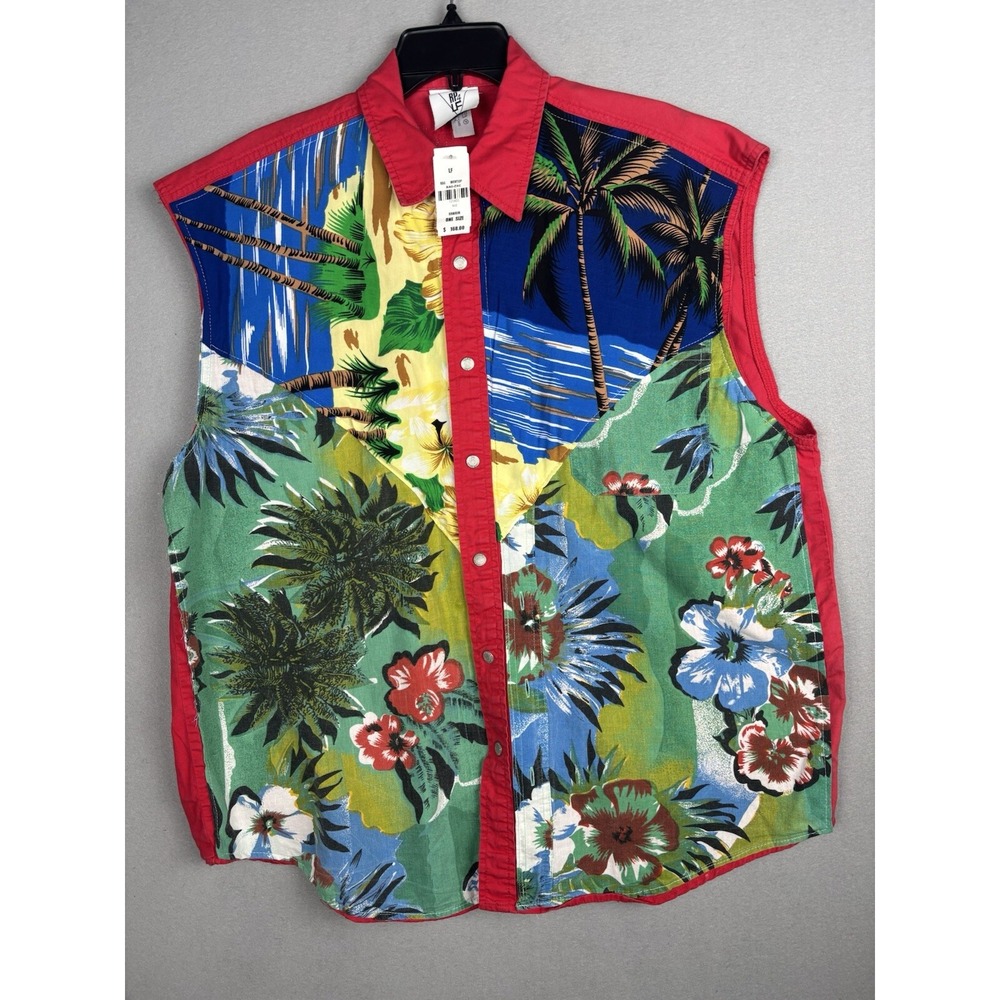 RP4L Surf Top OSFA Woven Rag Zap Sleeveless Hawaiian Oversized Palm Trees 4033